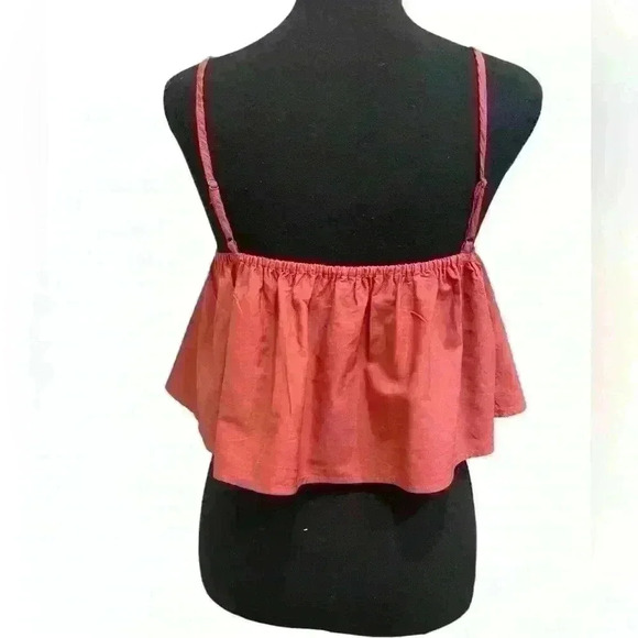 By Anthropologie Ruffled Crop Crimson Color Top Size M - Picture 3 of 9